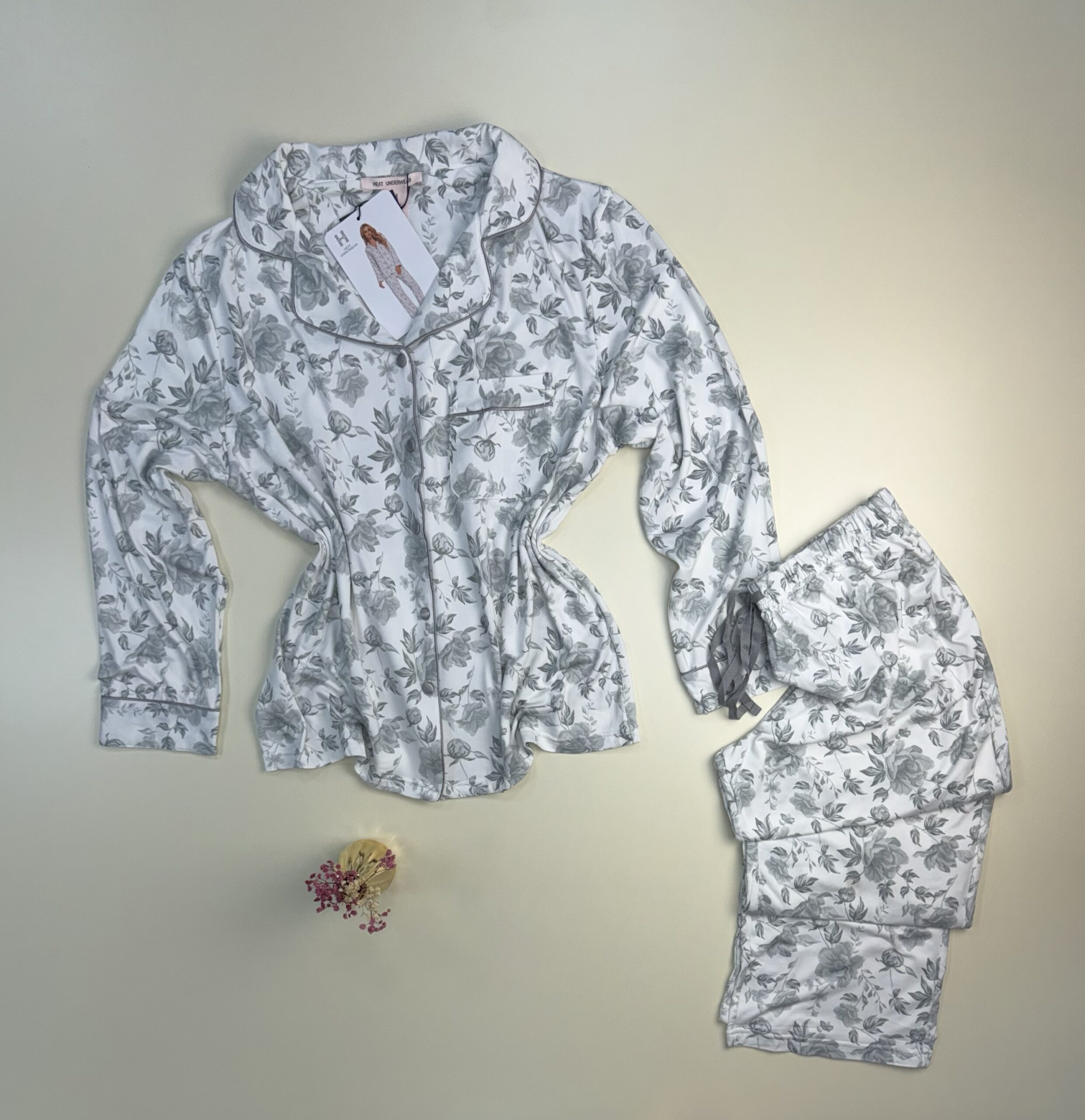 Pyjama boutonné H " gris à fleurs " – Image 3