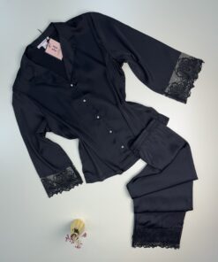 Pyjama boutonné en satin H " Noir "