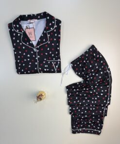 Alternative view of Pyjama boutonné haut manche longue H " Noir petit cœur "
