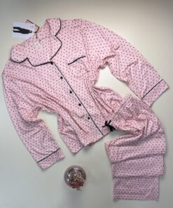 Pyjama boutonné haut manche longue H " Rose petit cœur "