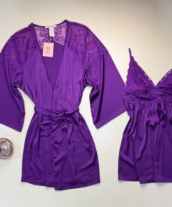 Alternative view of Ensemble nuisette peignoir en satin " Violet  "