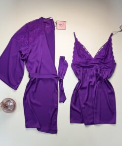 Ensemble nuisette peignoir en satin " Violet "