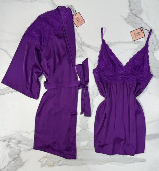 Ensemble nuisette peignoir en satin " Violet  "