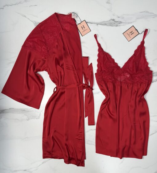 Ensemble nuisette peignoir en satin " Rouge "
