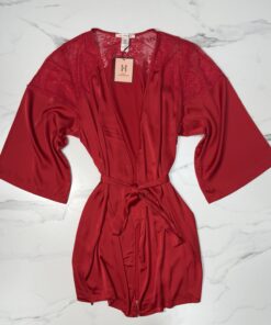 Alternative view of Ensemble nuisette peignoir en satin " Rouge "