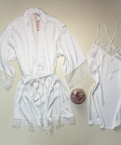 Alternative view of Ensemble nuisette peignoir en satin " Blanc "