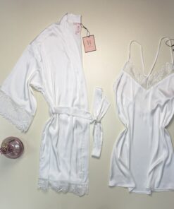 Ensemble nuisette peignoir en satin " Blanc "
