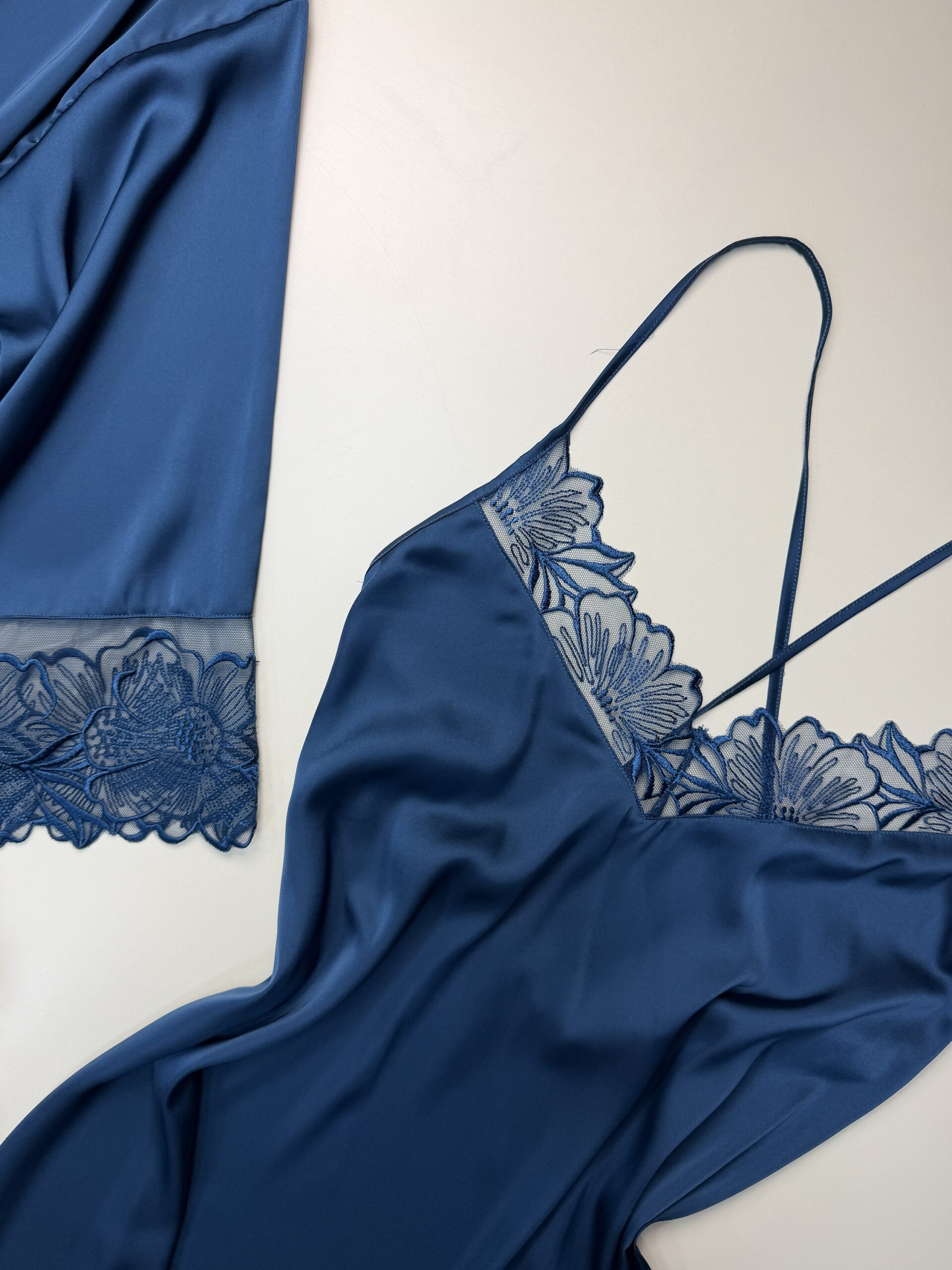 Ensemble nuisette peignoir en satin " bleu / vert " – Image 3
