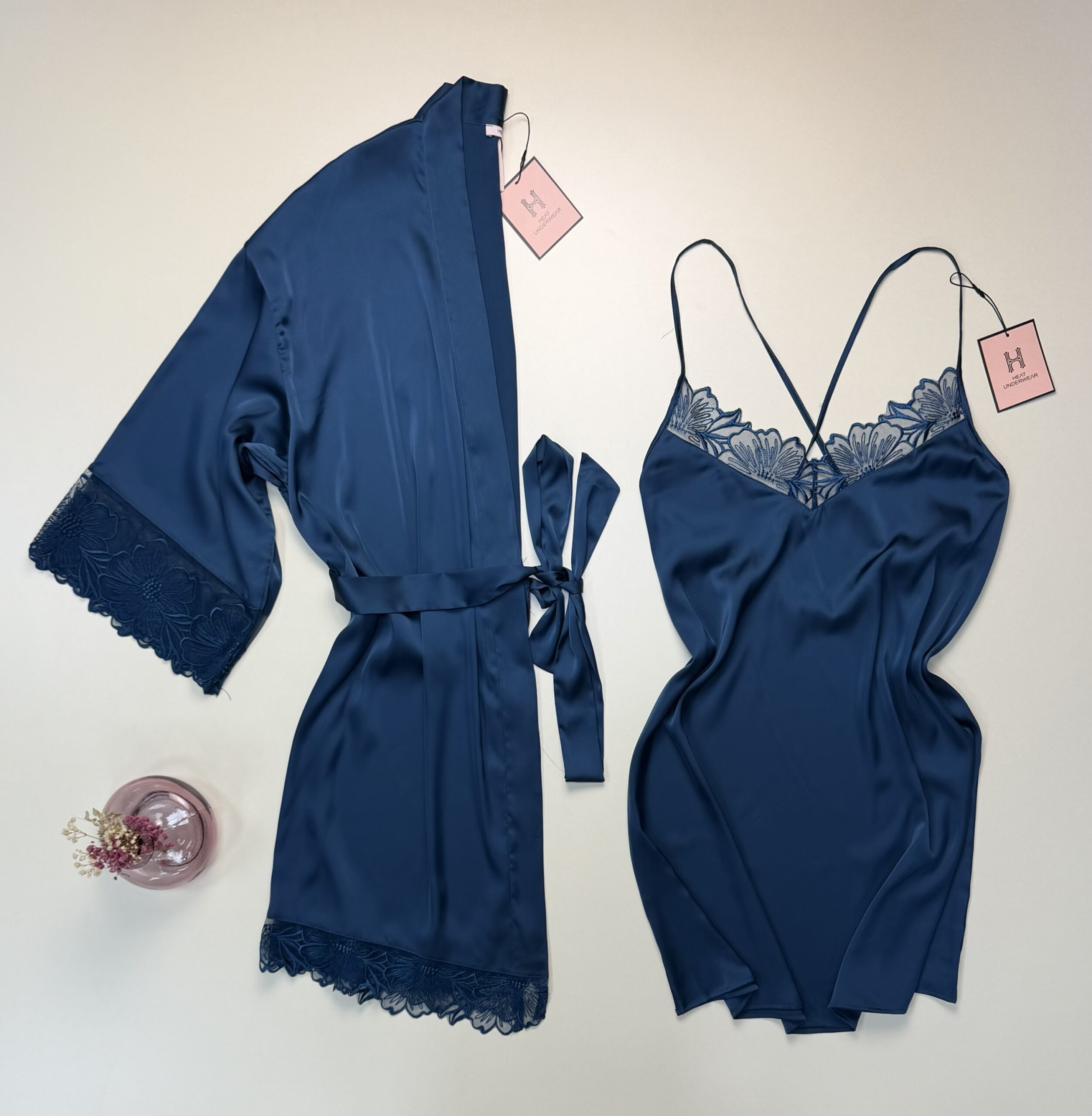 Ensemble nuisette peignoir en satin " bleu / vert "