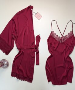 Ensemble nuisette peignoir en satin " Bordeaux "