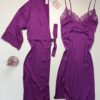 Ensemble nuisette peignoir long en satin " Aubergine"