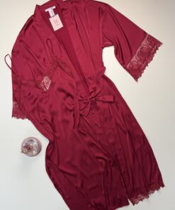 Alternative view of Ensemble nuisette peignoir long en satin " Bordeaux "