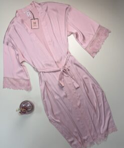 Alternative view of Ensemble nuisette peignoir long en satin " Rose  "
