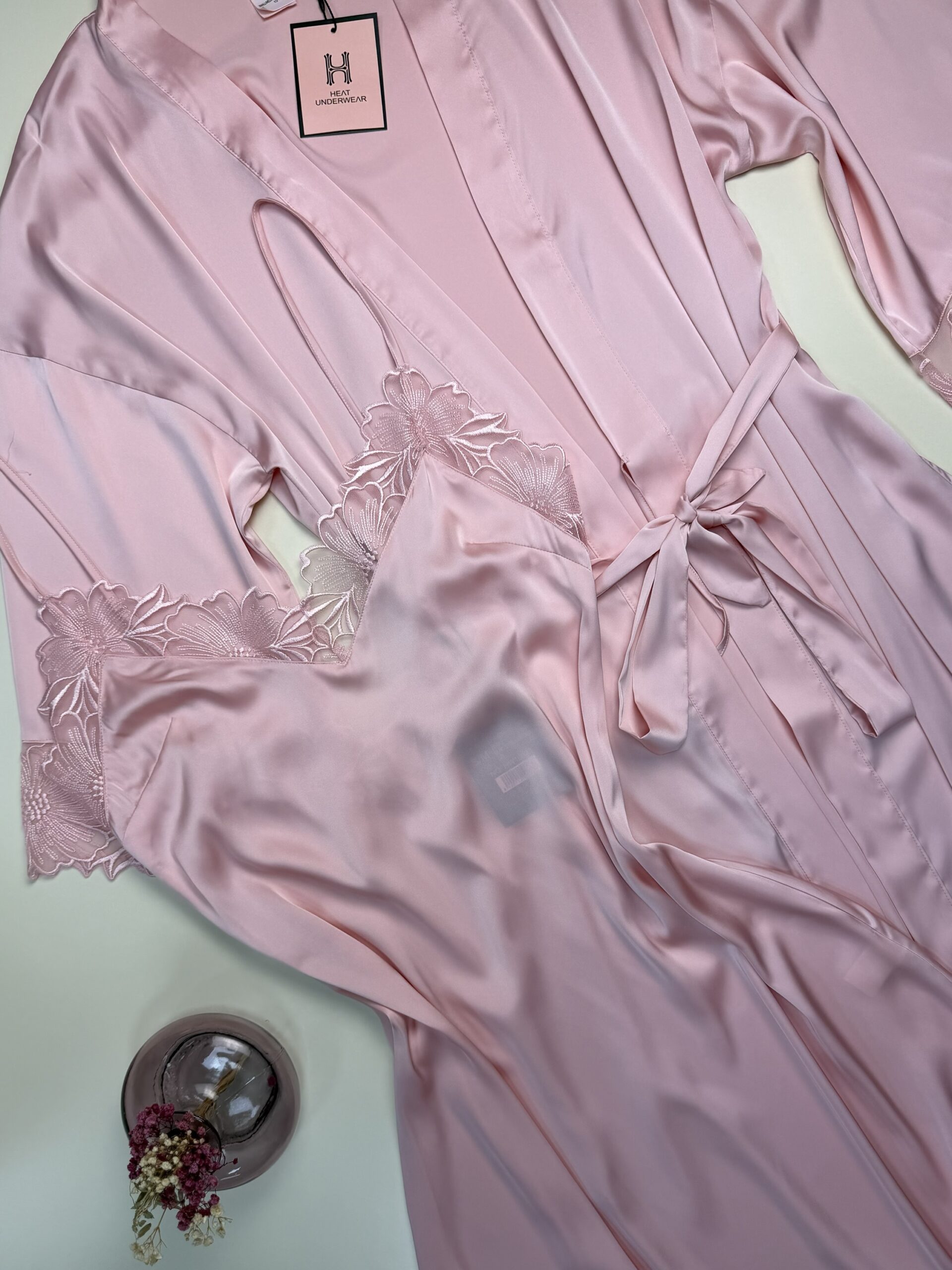 Ensemble nuisette peignoir long en satin " Rose " – Image 4