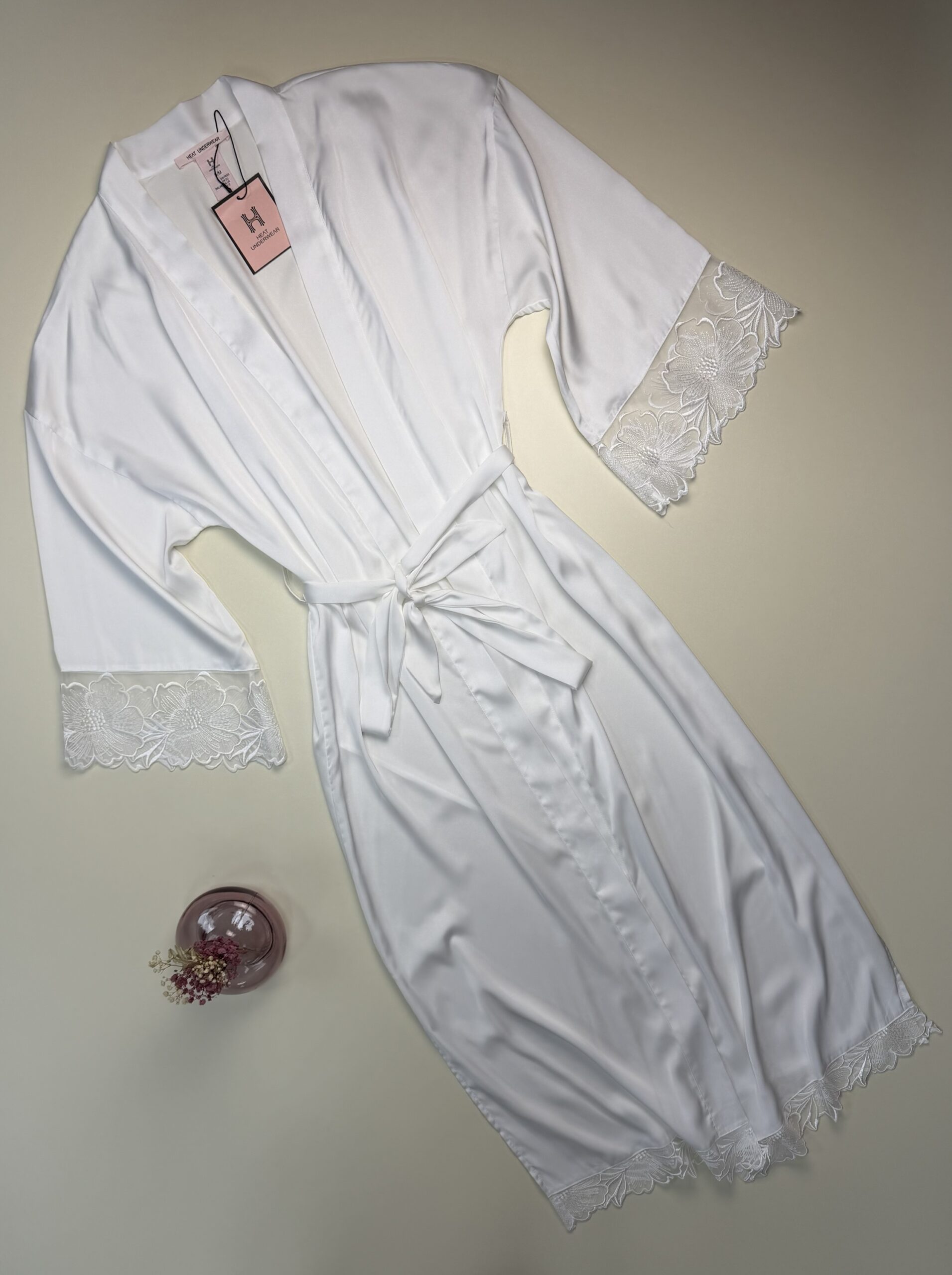 Ensemble nuisette peignoir long en satin " Blanc " – Image 3