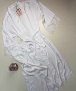 Alternative view of Ensemble nuisette peignoir long en satin " Blanc "