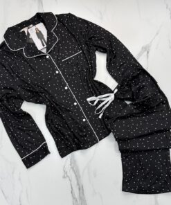 Pyjama boutonné haut manche longue H " Noir petit point "