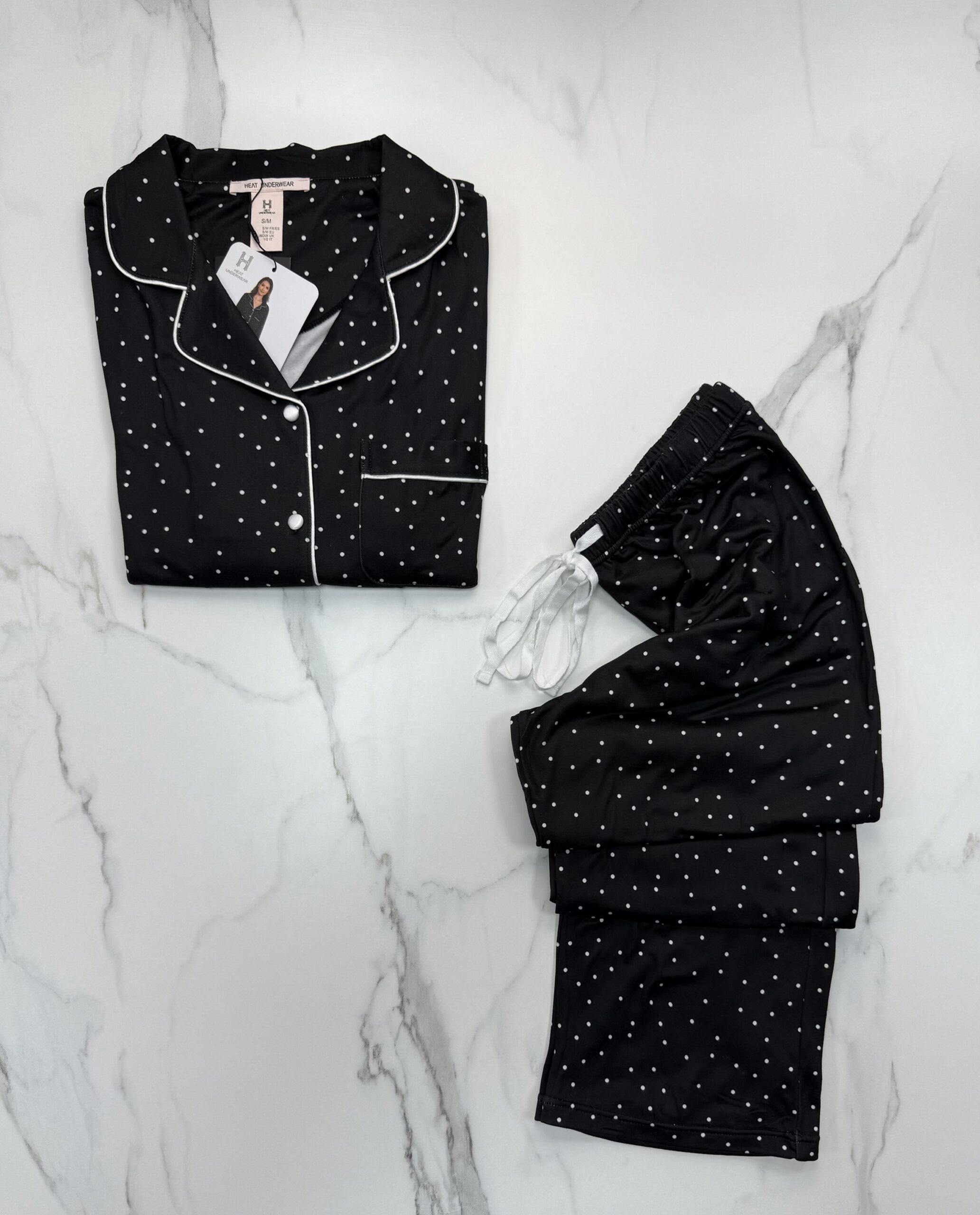 Pyjama boutonné haut manche longue H " Noir petit point " – Image 3