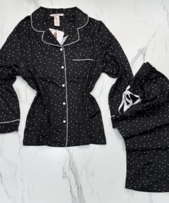 Alternative view of Pyjama boutonné haut manche longue H " Noir petit point "