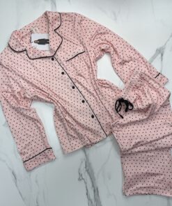 Pyjama boutonné haut manche longue H " Rose petit cœur  "