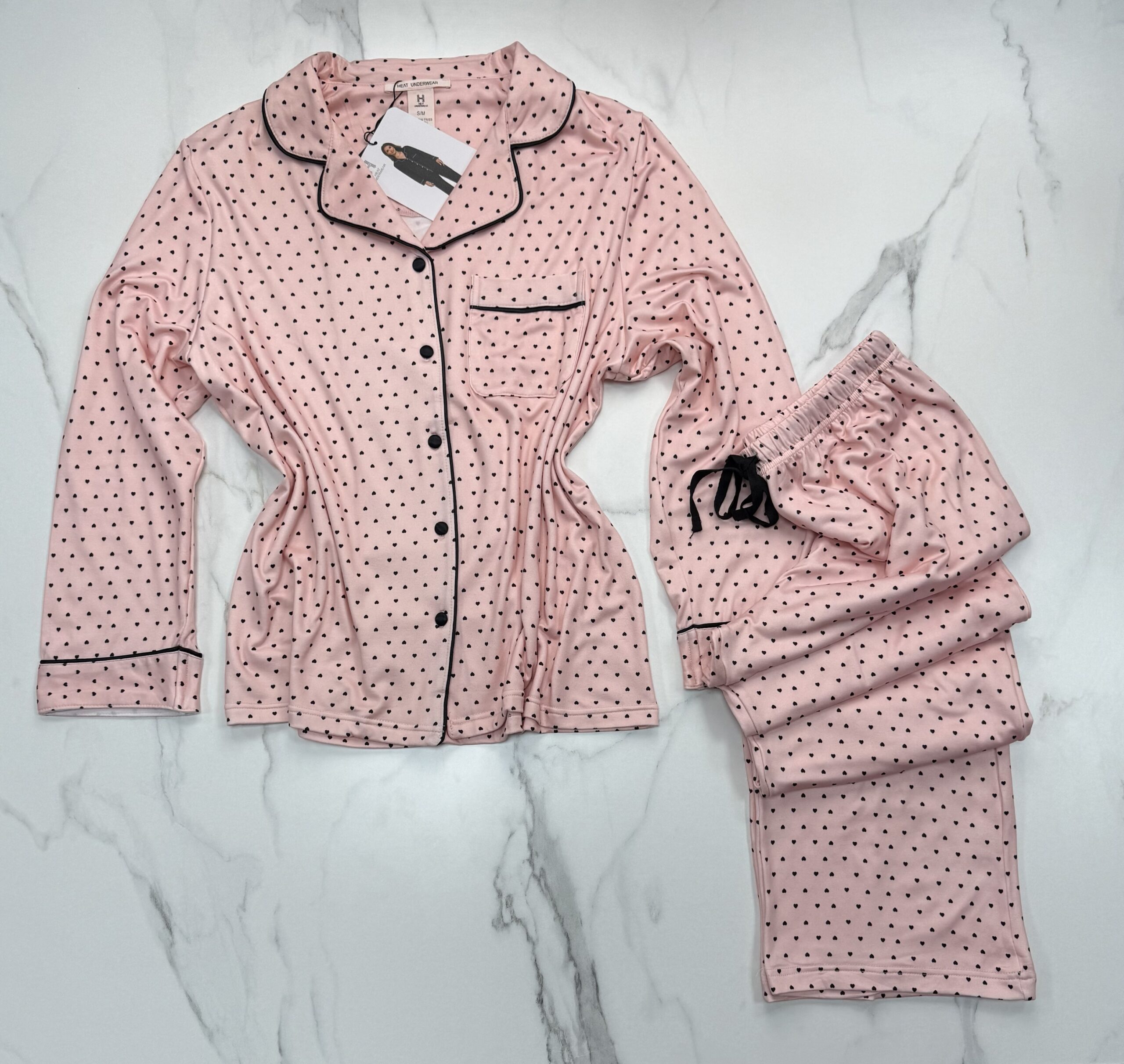 Pyjama boutonné haut manche longue H " Rose petit cœur  " – Image 3