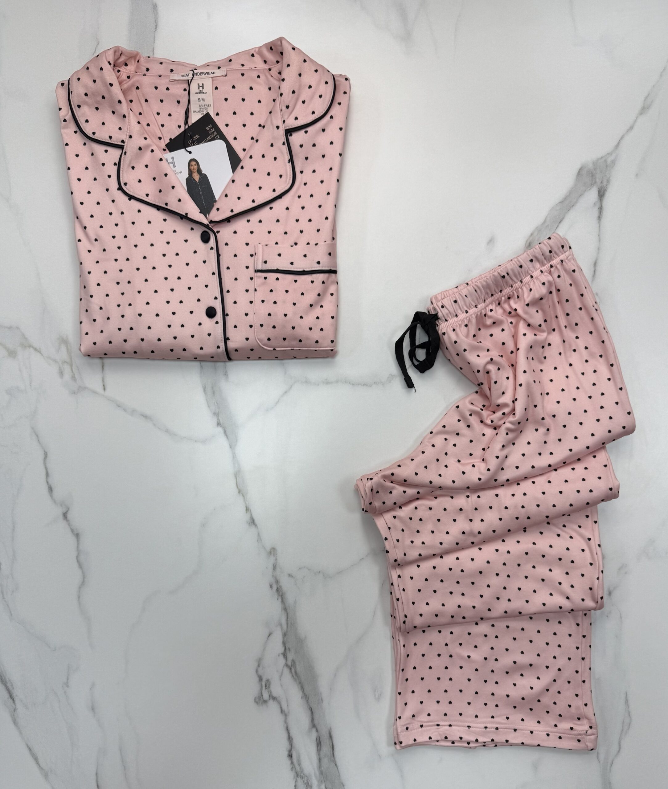 Pyjama boutonné haut manche longue H " Rose petit cœur  " – Image 2