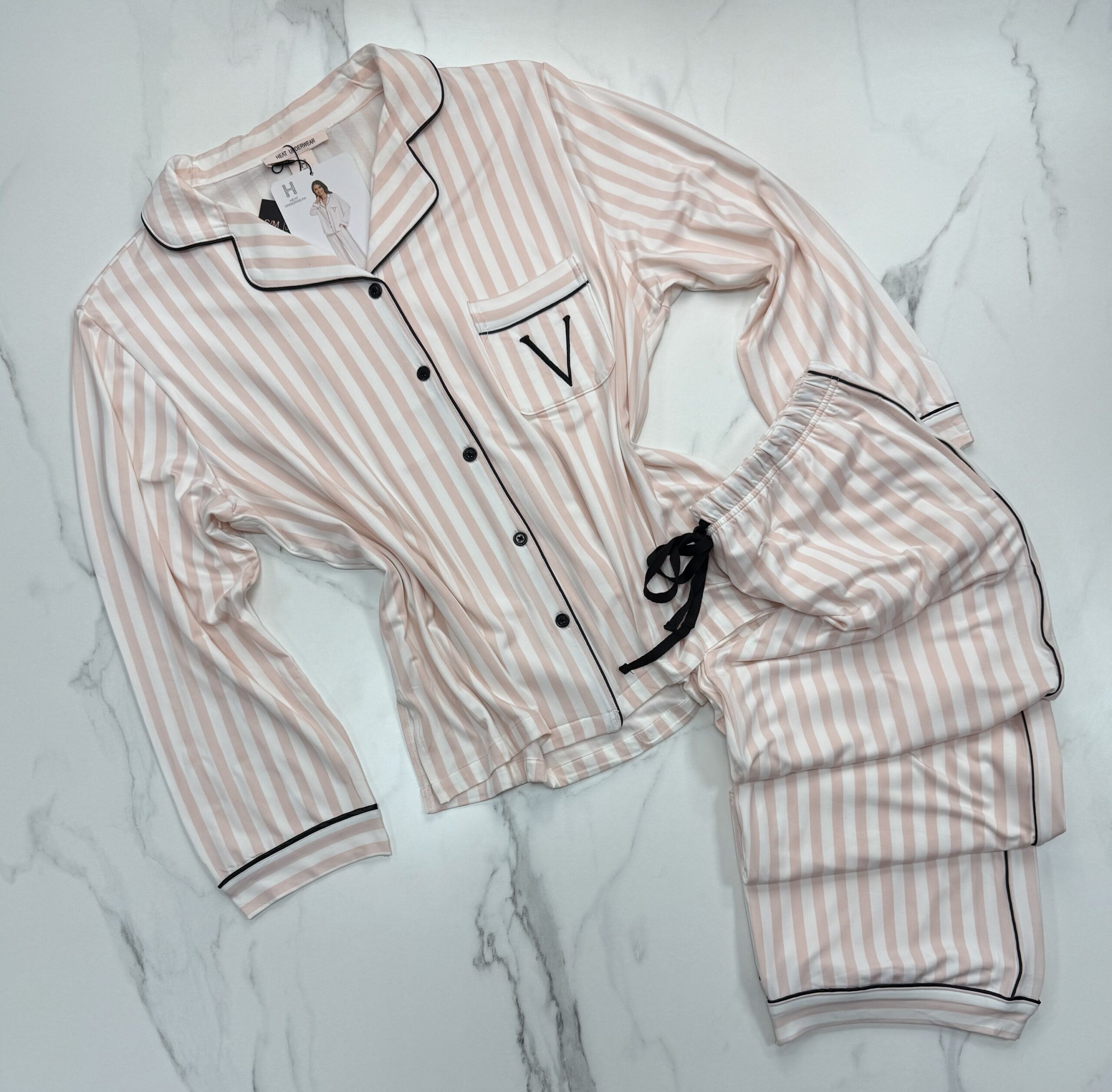 Pyjama boutonné haut manche longue H " Rose à rayures "