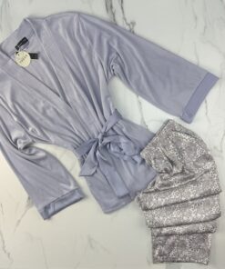 Alternative view of Pyjama 3 pcs en satin et kimono velours " Mauve "