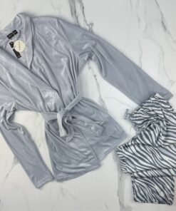 Alternative view of Pyjama 3 pcs en satin et kimono velours " Bleu "