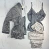 Pyjama 3 pcs en satin et kimono velours " Gris "