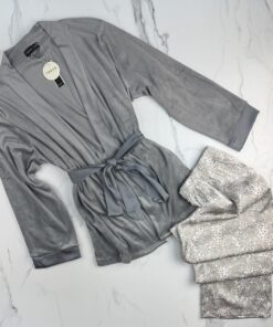 Alternative view of Pyjama 3 pcs en satin et kimono velours " Gris "