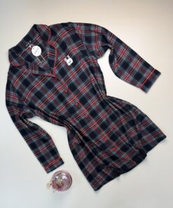 Chemise de nuit boutonné " à carreaux bleu "