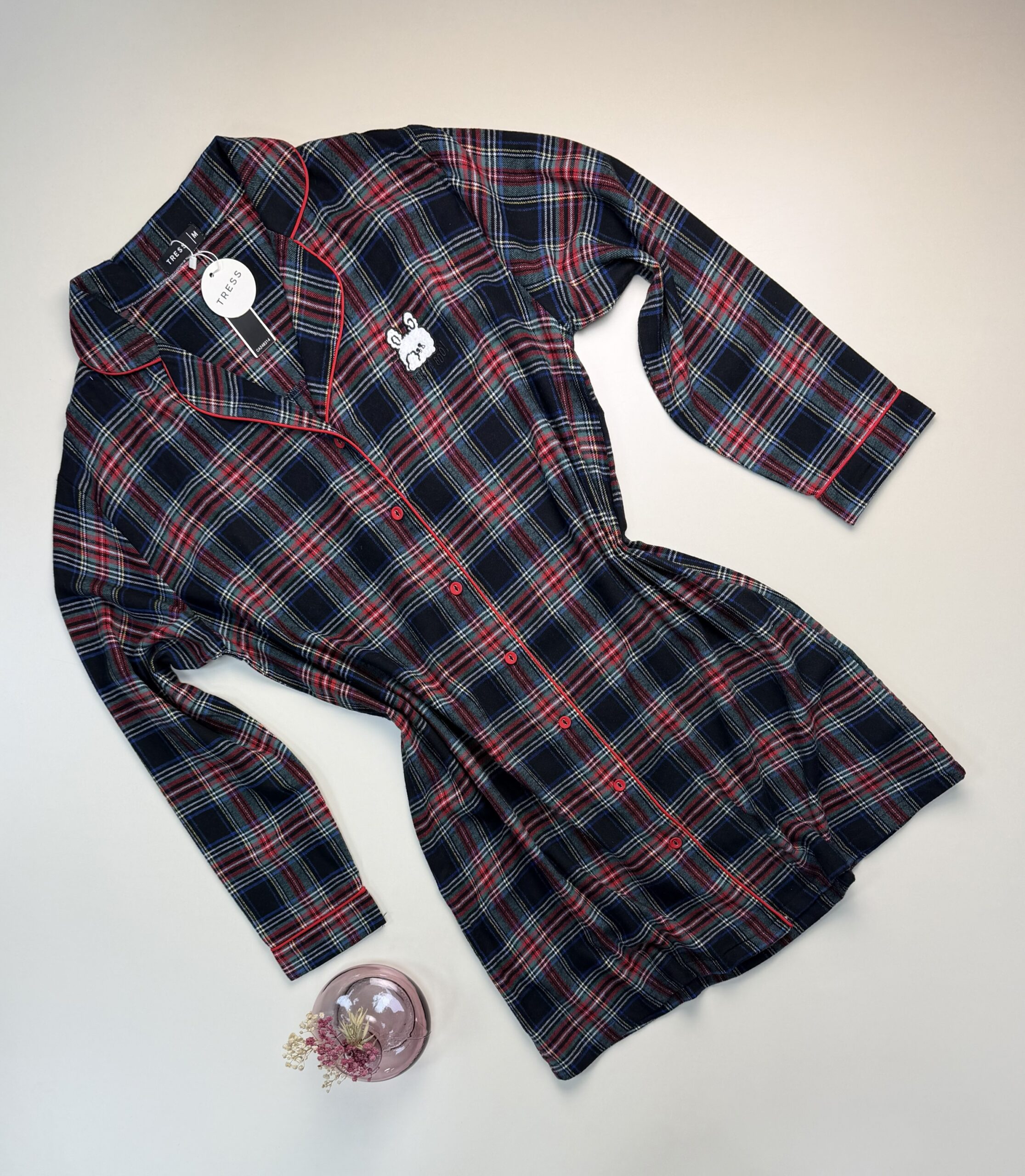 Chemise de nuit boutonné " à carreaux bleu "