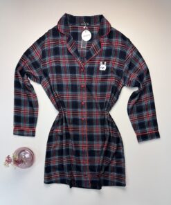 Alternative view of Chemise de nuit boutonné " à carreaux bleu "