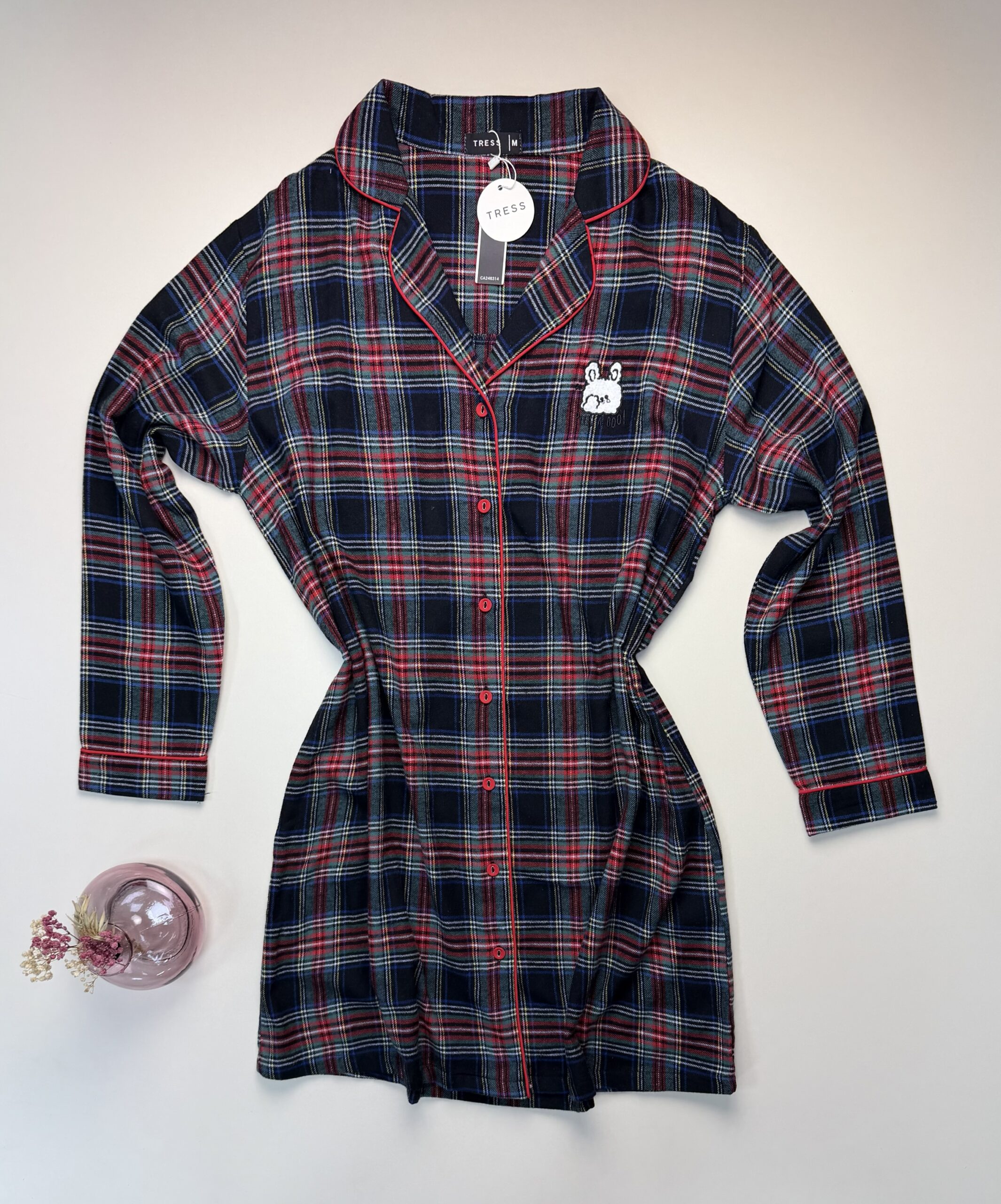 Chemise de nuit boutonné " à carreaux bleu " – Image 2