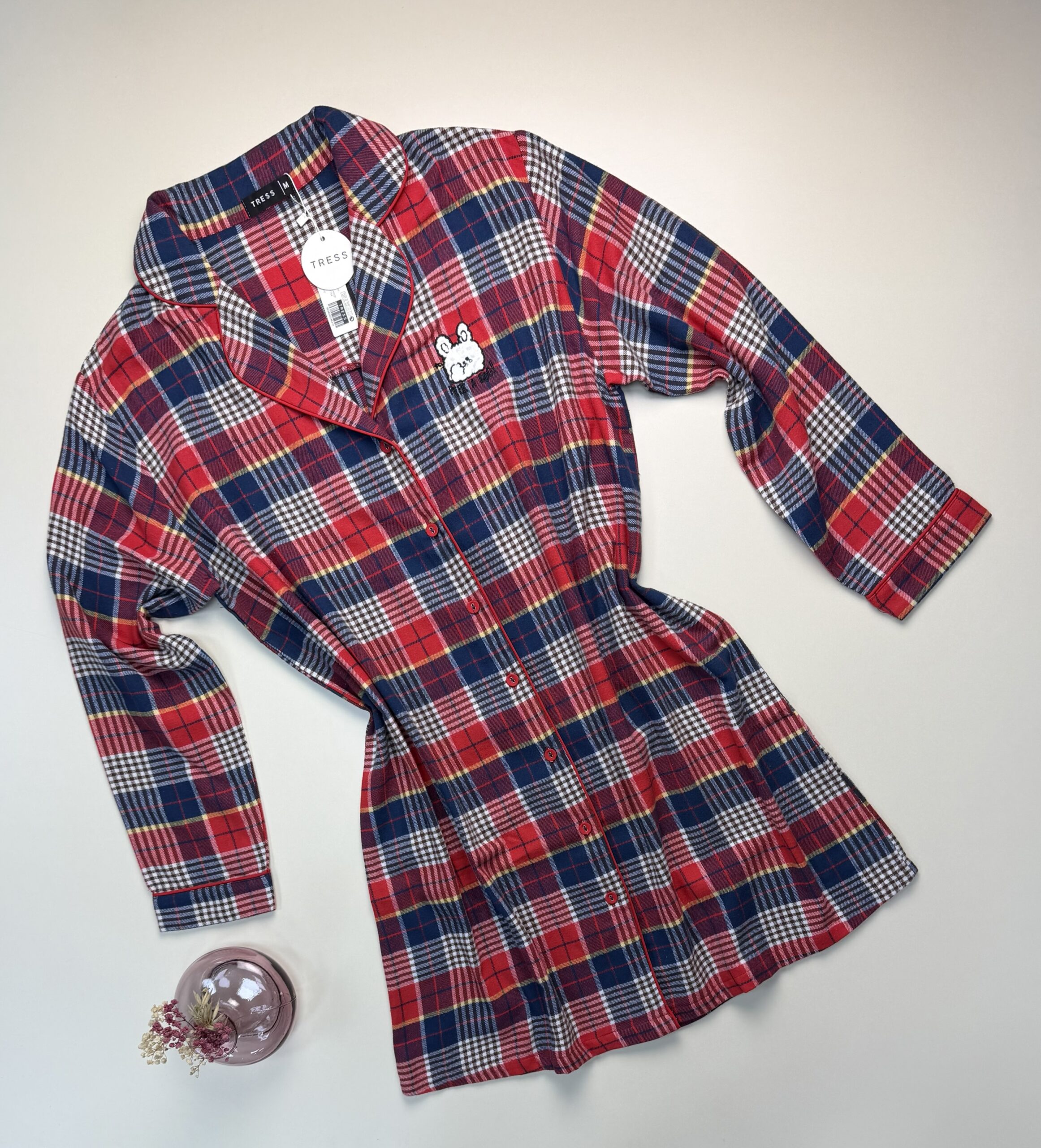 Chemise de nuit boutonné " à carreaux rouge "