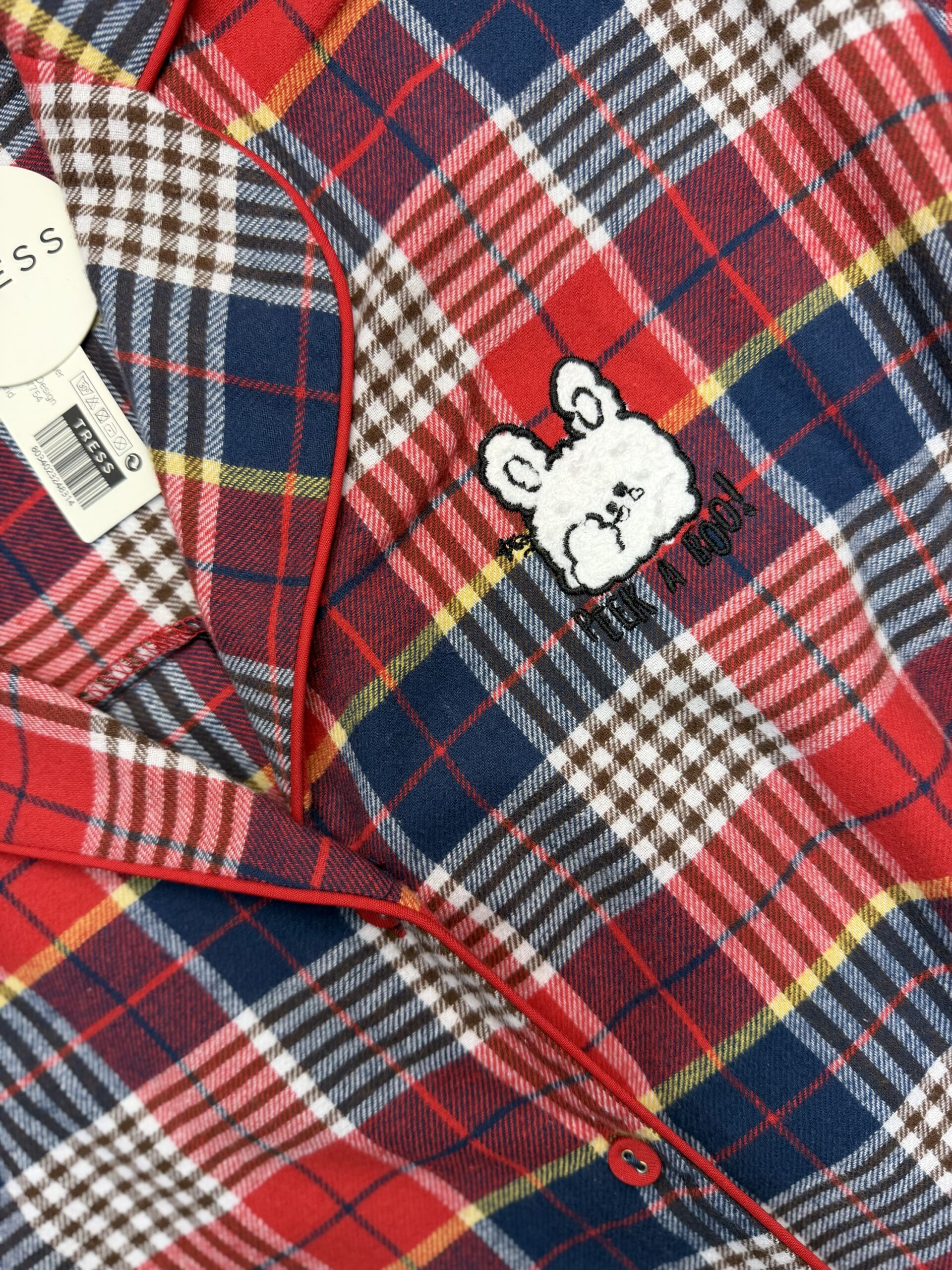 Chemise de nuit boutonné " à carreaux rouge " – Image 3