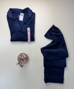 Alternative view of Pyjama primark boutonné en velours " Bleu unies "