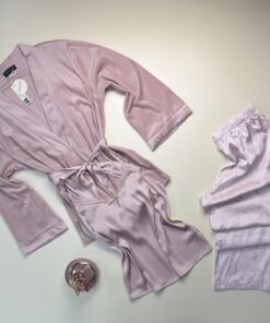 Alternative view of Pyjama 3 pcs en satin et kimono velours " Rose "