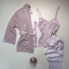 Pyjama 3 pcs en satin et kimono velours " Rose "