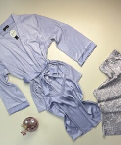 Alternative view of Pyjama 3 pcs en satin et kimono velours " Mauve "