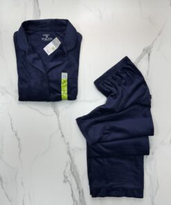 Alternative view of Pyjama primark boutonné en velours " Bleu unies "