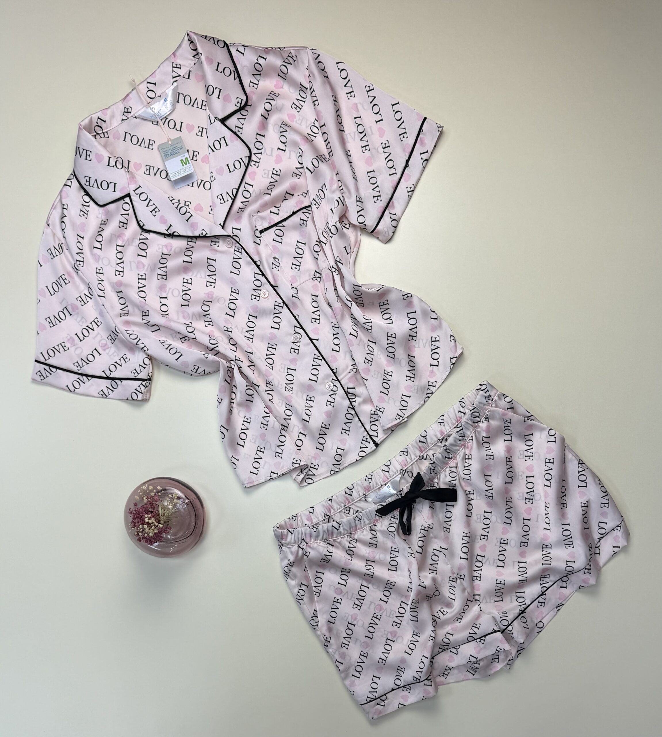 Pyjama short boutonné en satin primark " Love " – Image 2