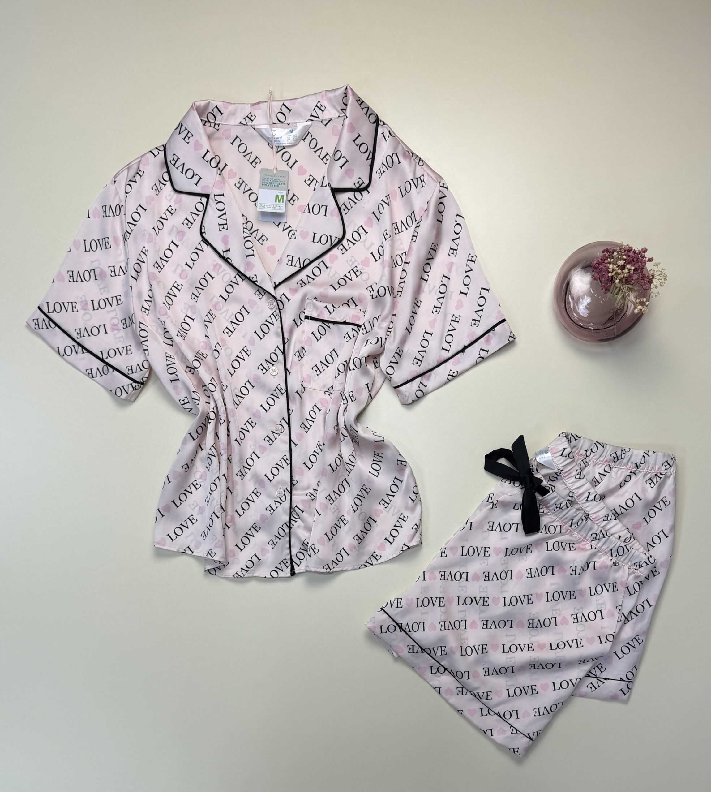 Pyjama short boutonné en satin primark " Love " – Image 3