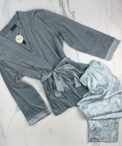Alternative view of Pyjama 3 pcs en satin et kimono velours " bleu "