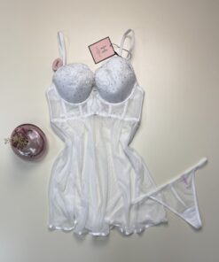 Nuisette en dentelle + bas - H - Blanc