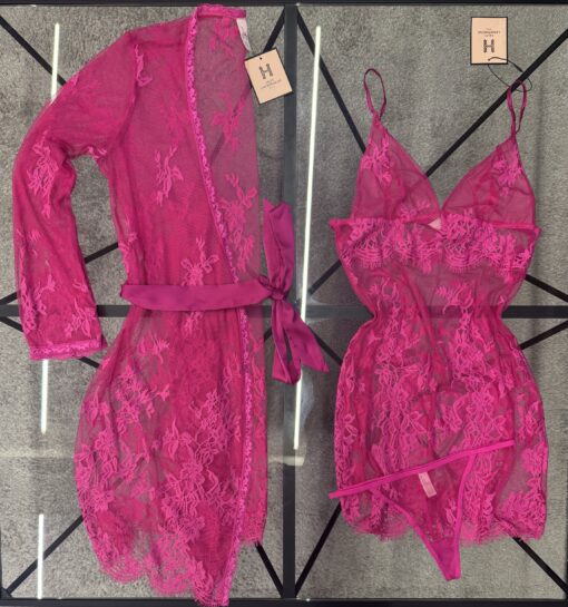Ensemble nuisette peignoir ( 2 pièces ) en dentelle H " Fushia "