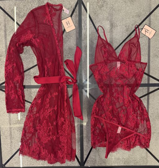 Ensemble nuisette peignoir en dentelle H " Bordeaux"