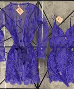 Alternative view of Ensemble nuisette peignoir en dentelle H ( 2 pièces ) " Violet "