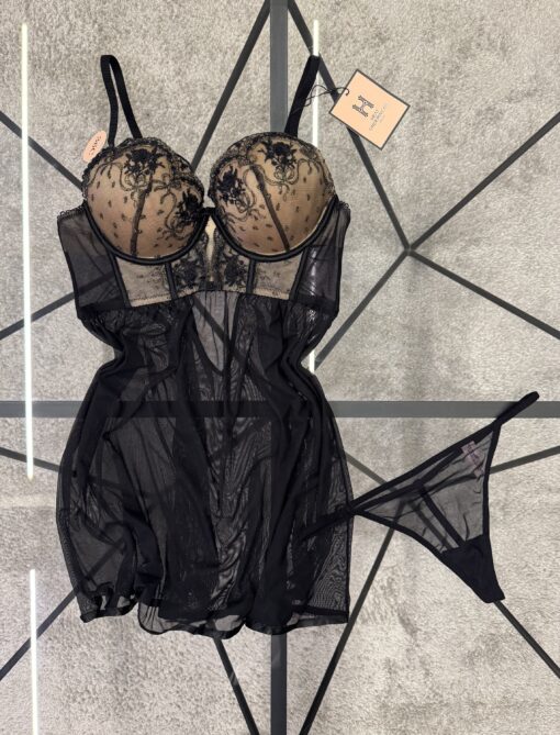 Nuisette en dentelle  + bas - H - black